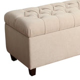 Fabric Upholstered Button Tufted Wooden Bench with Hinged Storage,