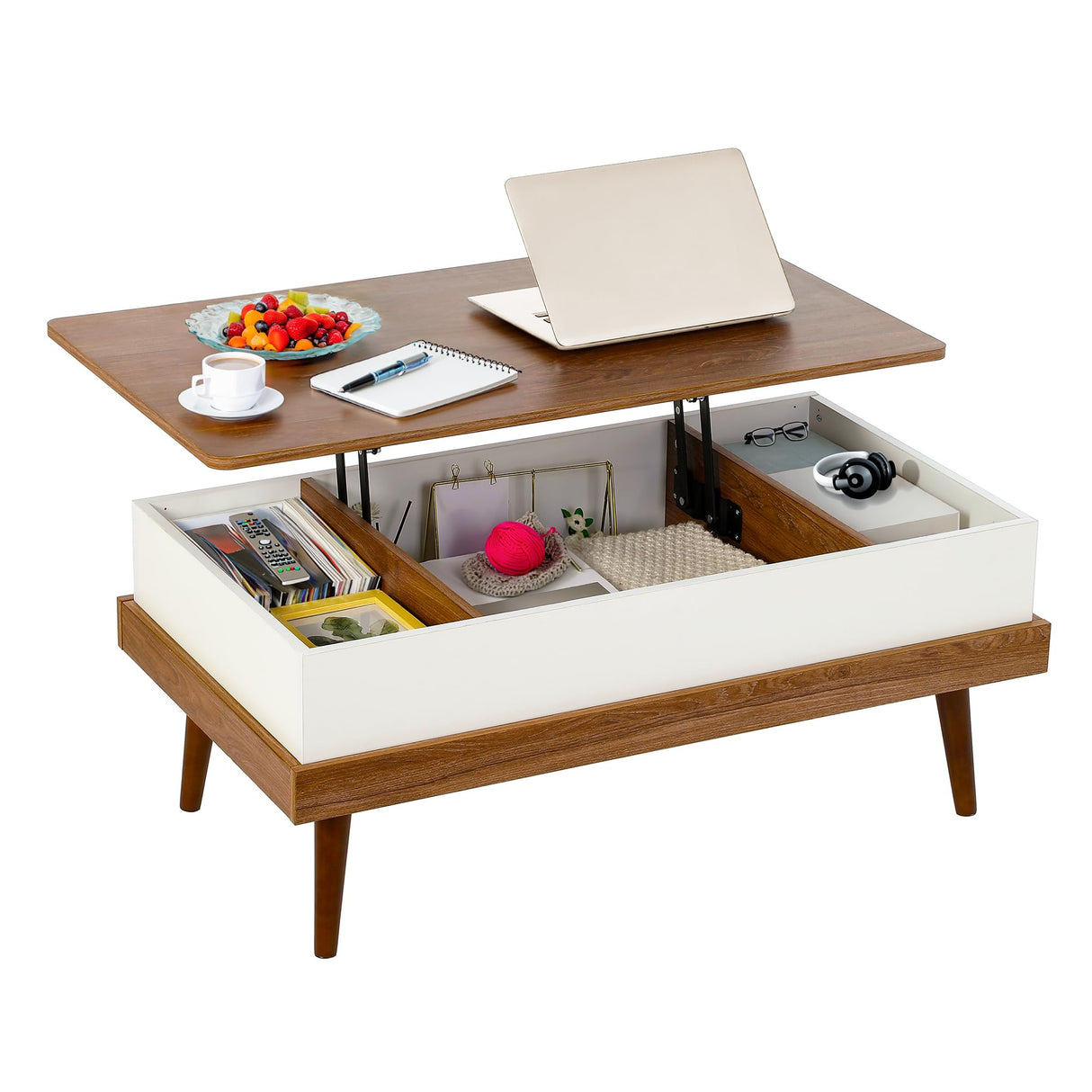 Lift Top Coffee Table with Storage, Brown Wood Coffee Table with Lifting Top