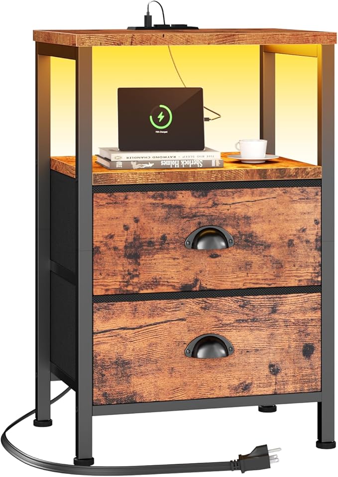 Nightstand with Charging Station, End Table