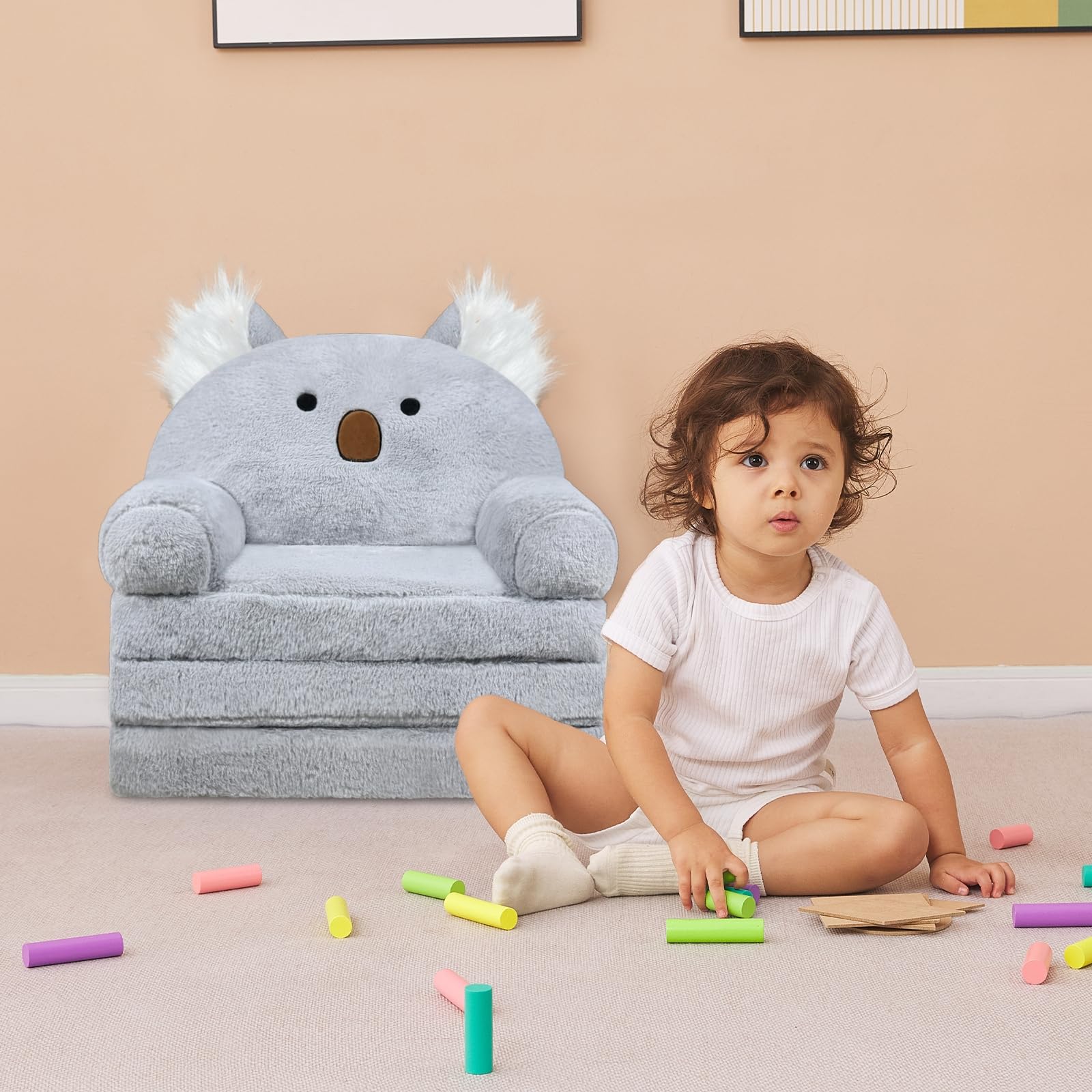 Toddler Chair Plush with Removable Cover, Sofa Bed to Lounger