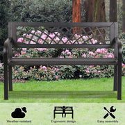 Patio Bench Outdoor Park/Garden Bench Metal Sturdy Cast Iron Porch Chair Seat