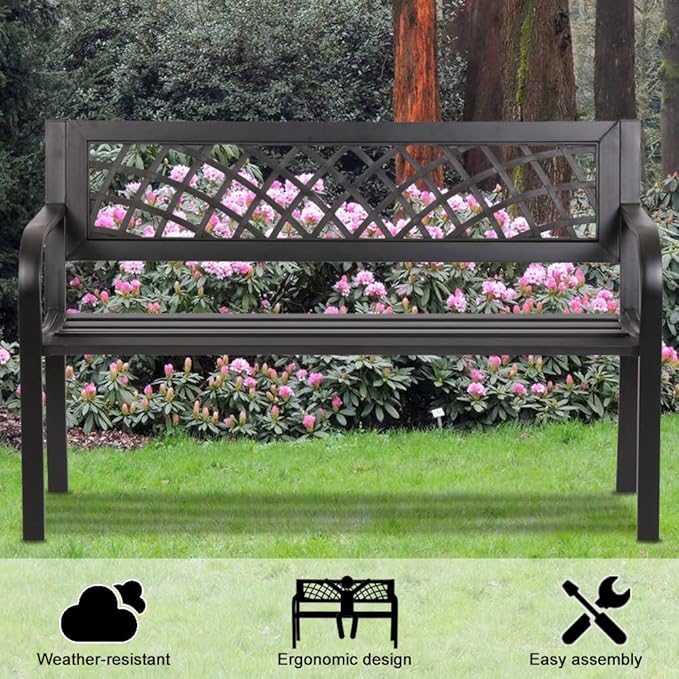 Patio Bench Outdoor Park/Garden Bench Metal Sturdy Cast Iron Porch Chair Seat