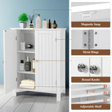 Bathroom Floor Storage Cabinet with Double Door + Adjustable Shelf, Wooden Organizer