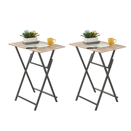 Folding TV Tray Table Set of 2, No Assembly Required Portable Sofa Side Table, Snack Table for Eating, Foldable for Small Spaces, Space-Saving