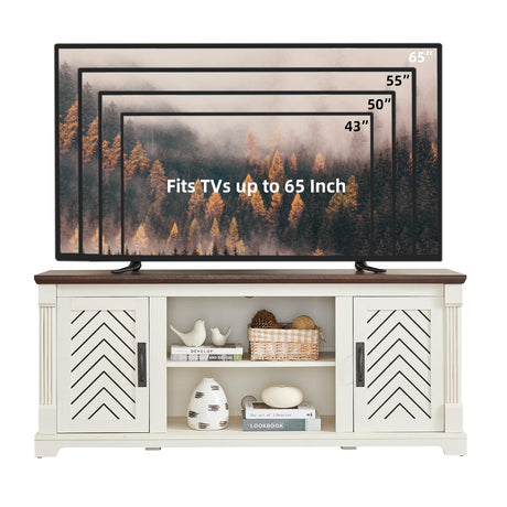 Farmhouse TV Stand for 65+ Inch TV, 25" Tall Entertainment Center with Barn Door