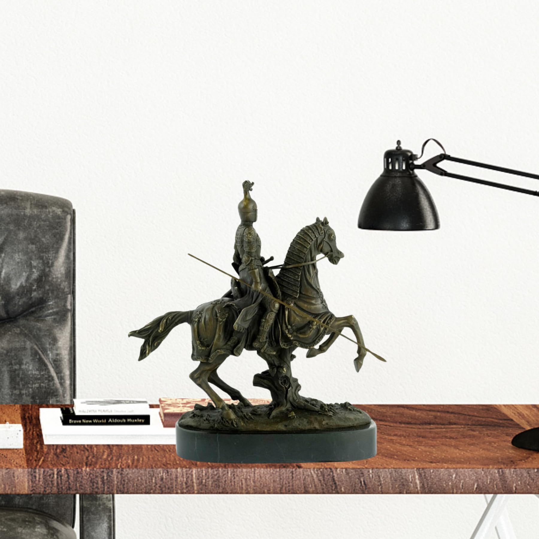 Bronze Sculpture of a Knight on a Horse,H:11.8-inch Armored Knight