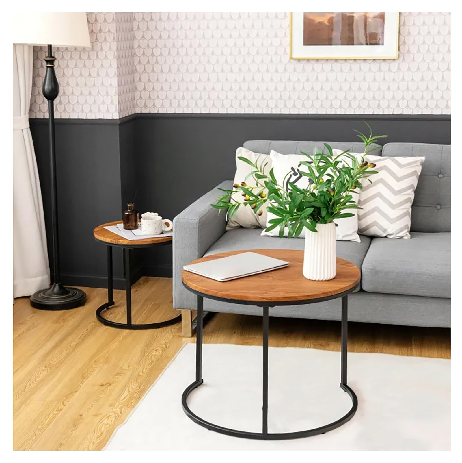 Nesting Coffee Table Set of 2, Nesting Table, Rustic Stacking Side Tables