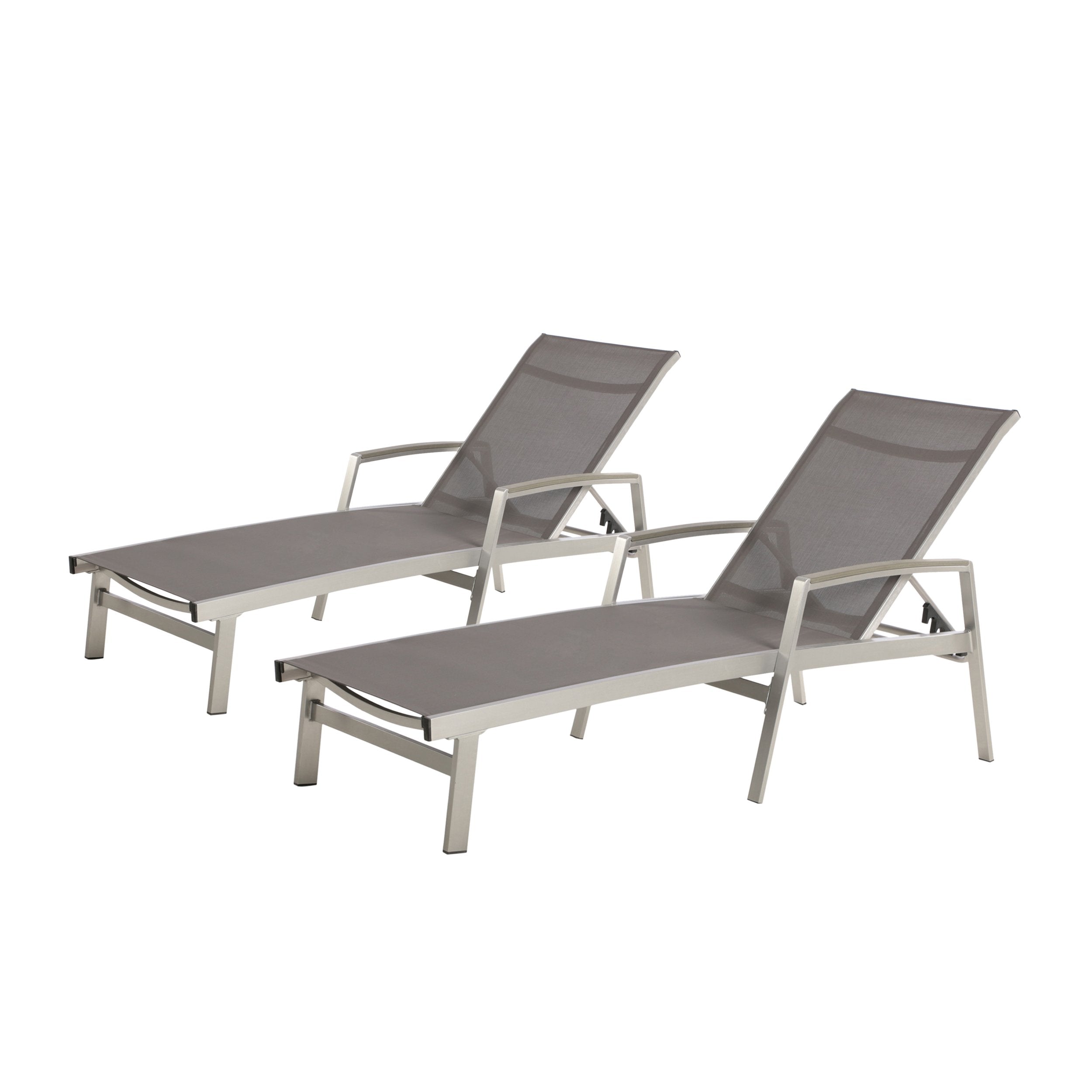 Joy Outdoor Mesh and Aluminum Chaise Lounge (Set of 2), Gray