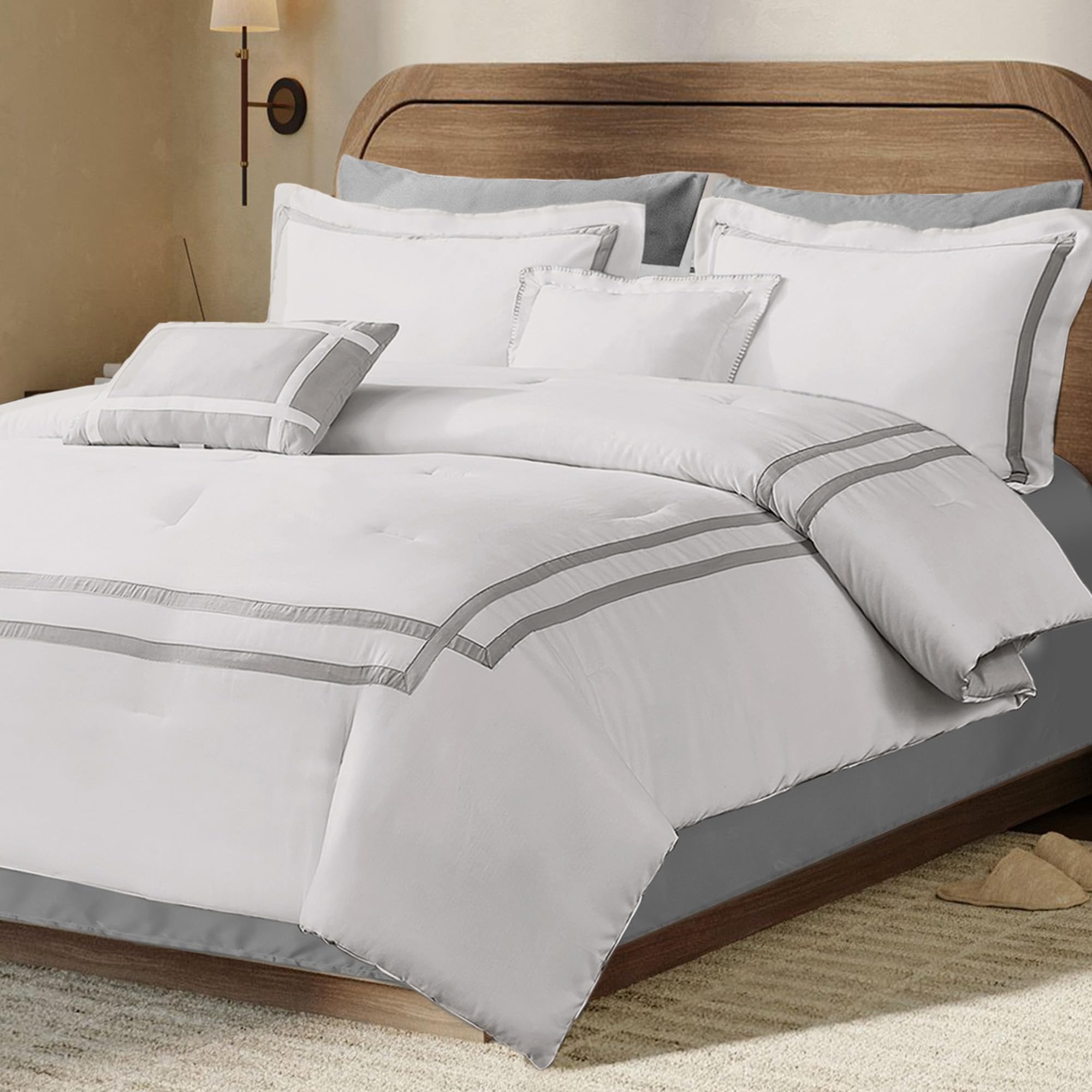 White Comforter Set Queen 8-Piece Hydro-Brushed Luxury Bedding