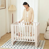 MAMAZING EvoNest Baby Crib, 6 in 1 Convertible Mini Crib with Wheels, 100% New Zealand Pinewood Growing Bed, 4 Adjustable Mattress Heights,Walnut Brown (Washed Natural)