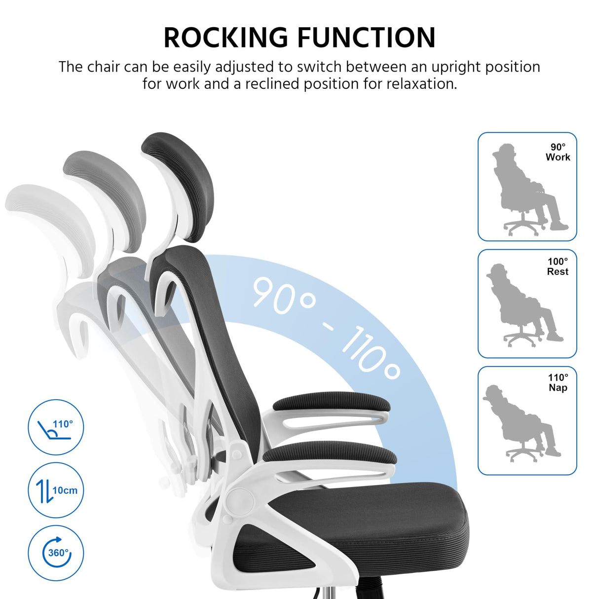 High Back Mesh Office Chair with 90° Flip-up Armrest