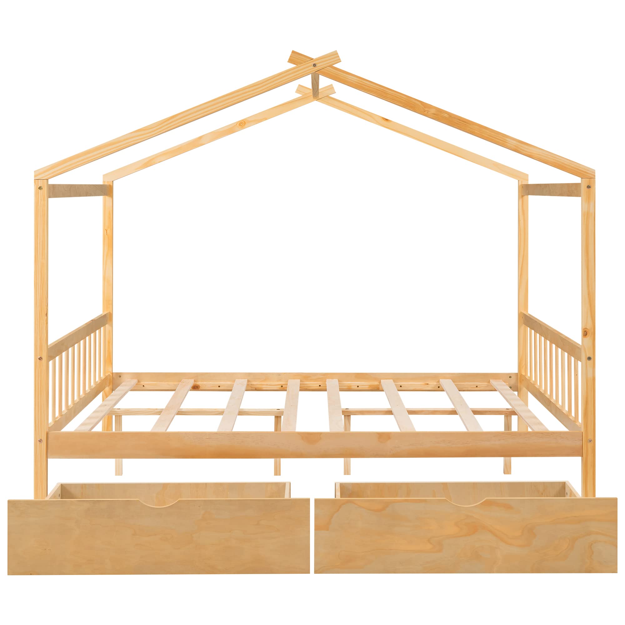Full Size House Bed for Kids, Montessori Bed, Wood Full Platform Bed Frame