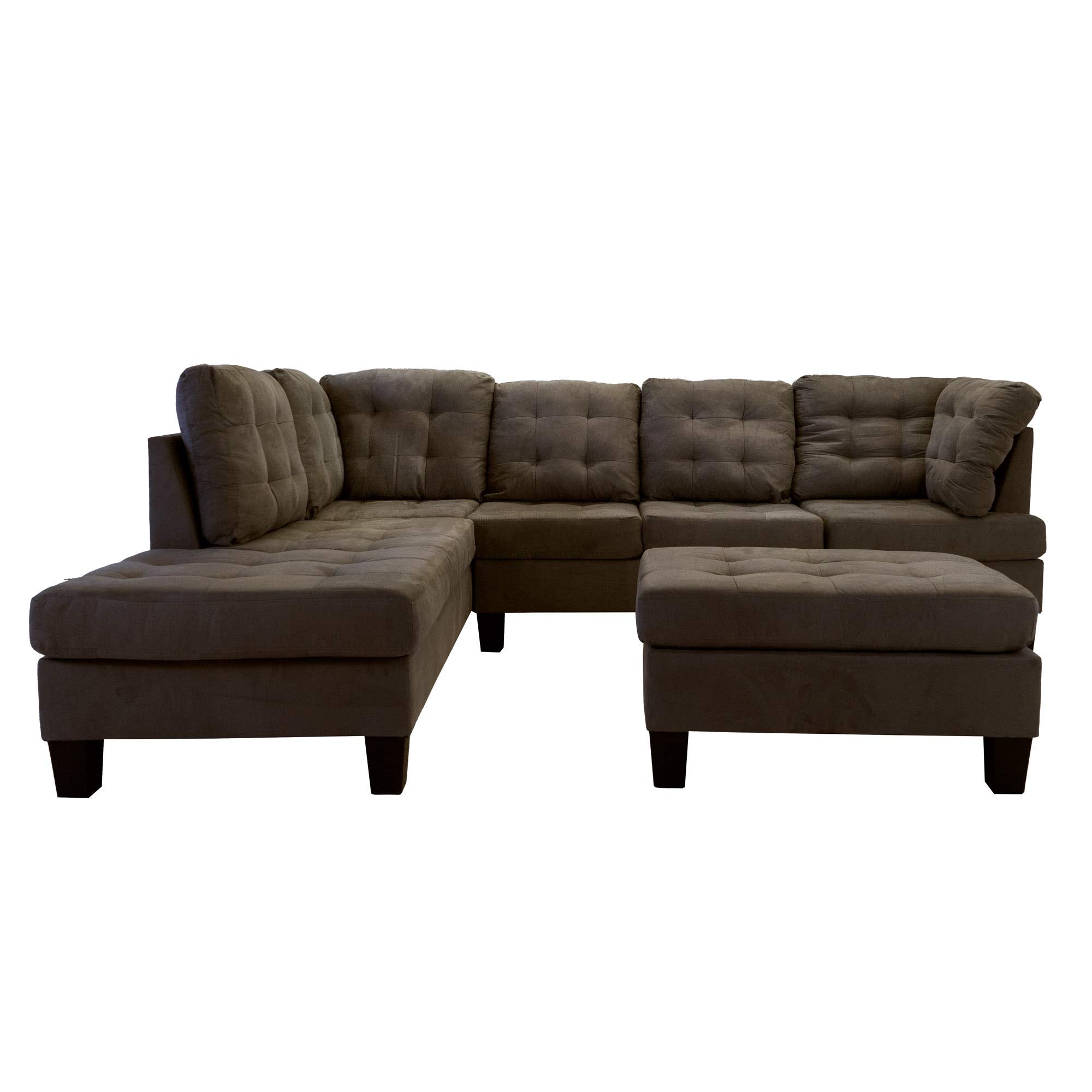 LLC 3 Piece Modern Tufted Micro Suede L Shaped Sectional Sofa Couch