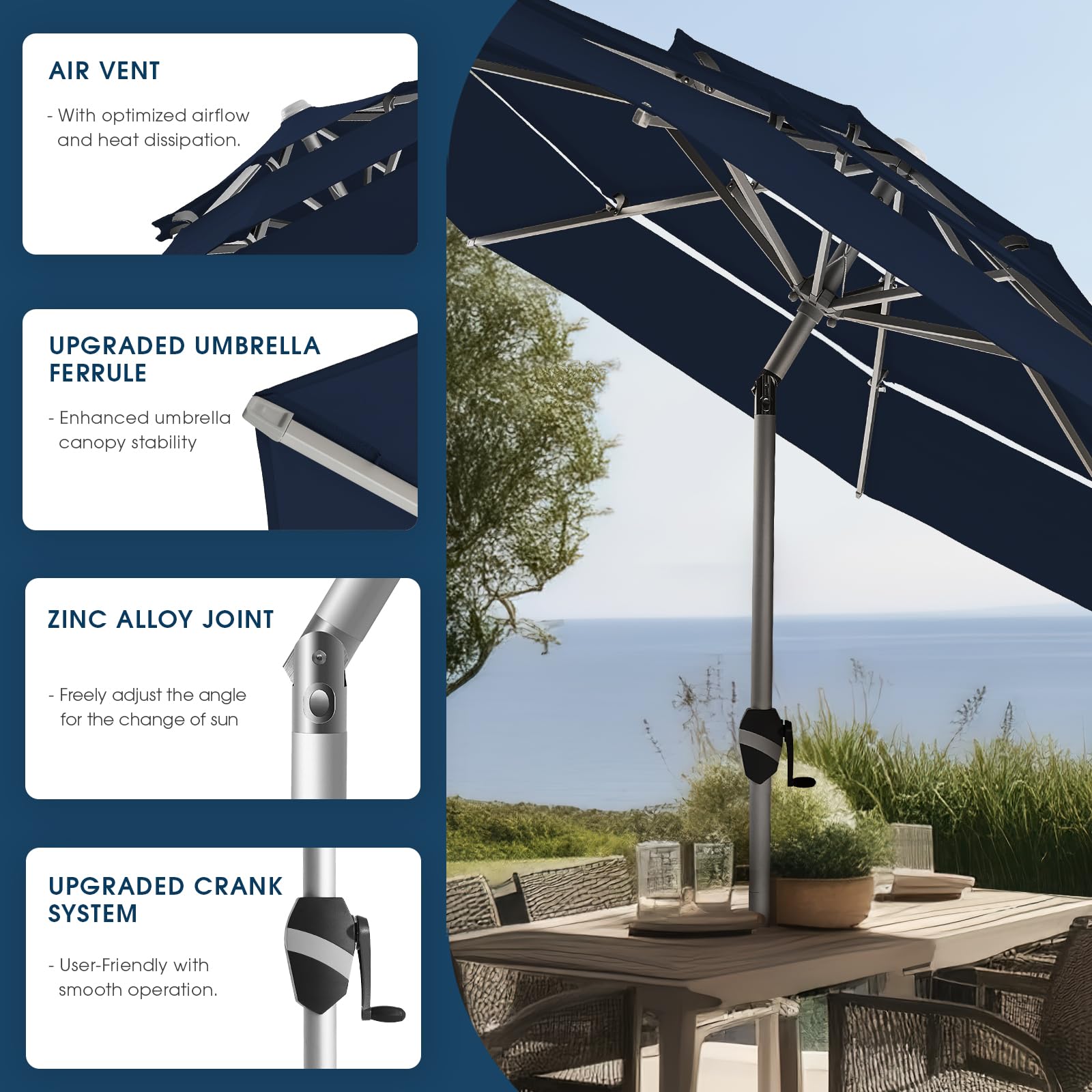 9 Ft 3 Tiers Aluminum Outdoor Patio Umbrella