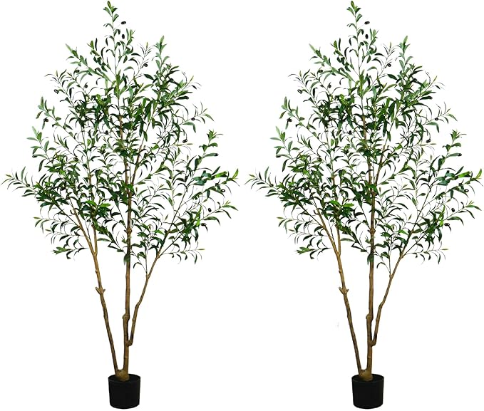 8FT Faux Olive Tree Indoor, Realistic Large Artificial Olive Tree with Bendable Branches