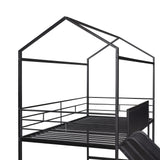 Slide and Chalkboard, Low Loft Bed Twin Size, Metal House Bed with Guardrail and Ladder, Metal Twin Size Loft Bed for Kids Teens Girls Boys (Twin, Black)