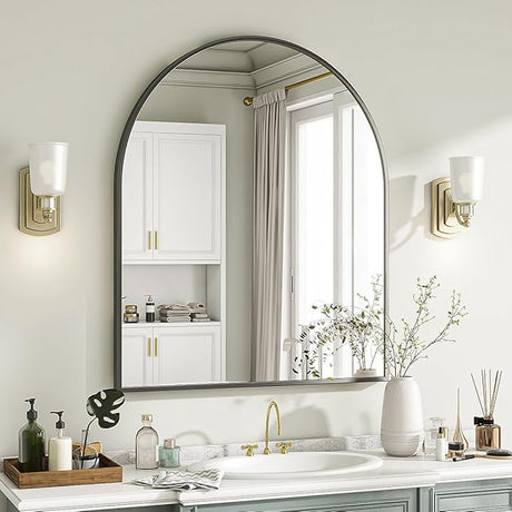 Arched Wall Mirror, 31 x 32 inch Arch Bathroom Mirror, Wall Mounted Vanity Mirror