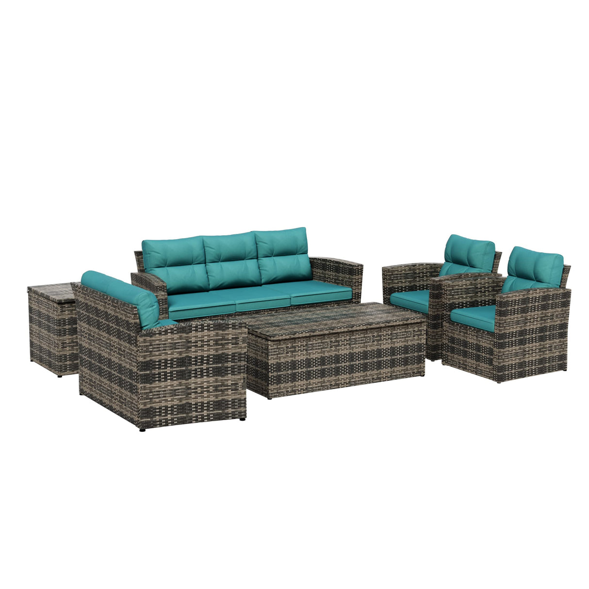 6-Piece Outdoor Furniture Conversation Sofa Set PE Rattan Wicker