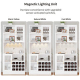 Wine Bar Cabinet with LED Light and Wine Glass Holder, Kitchen Pantry Cabinet