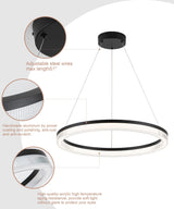 Modern Black Led Pendant Light,36W Dimmable LED Chandelier Lighting Fixture, 1 Ring