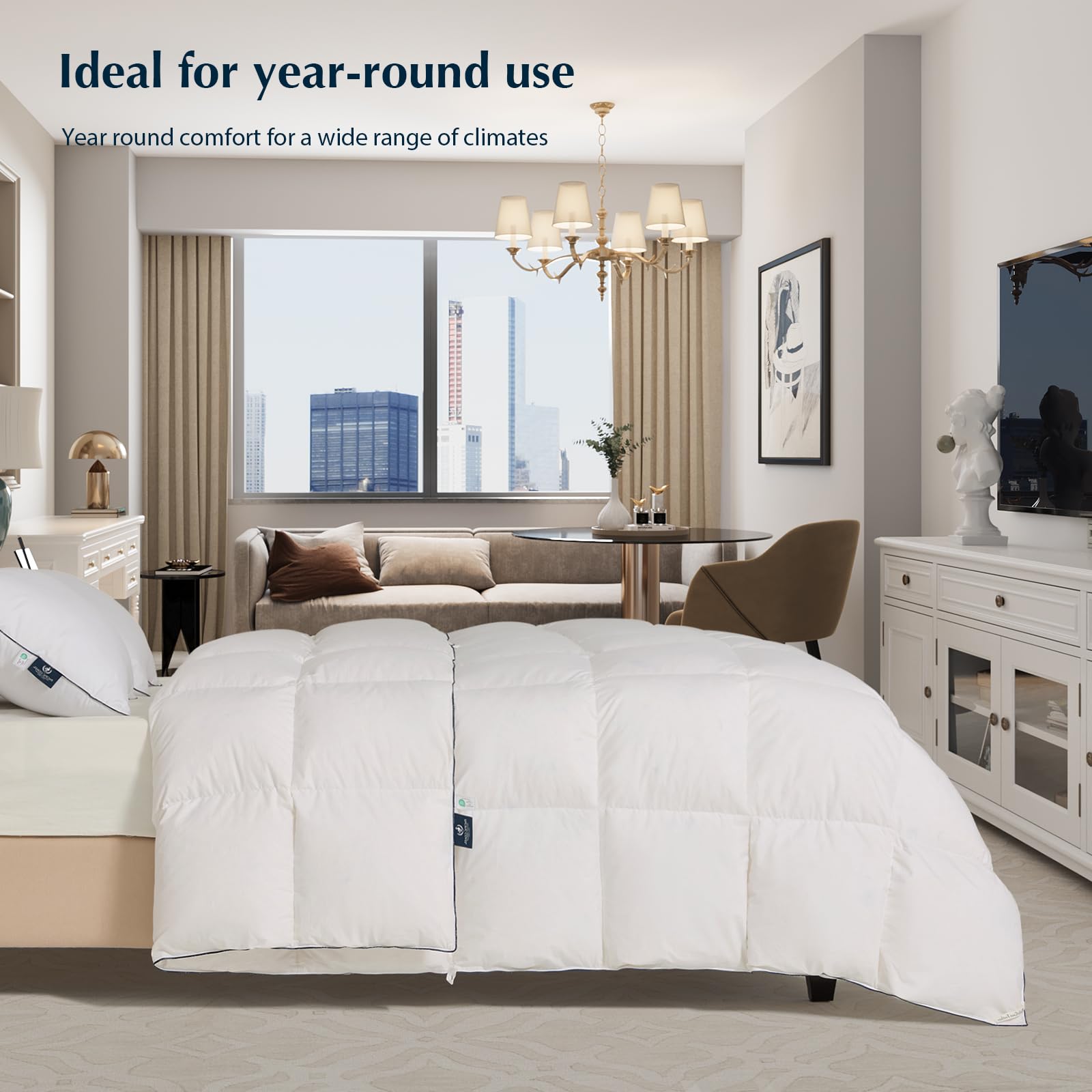 Down Comforters Queen Size, 100% Cotton Duvet Insert, Extra Fluffy White Comforter