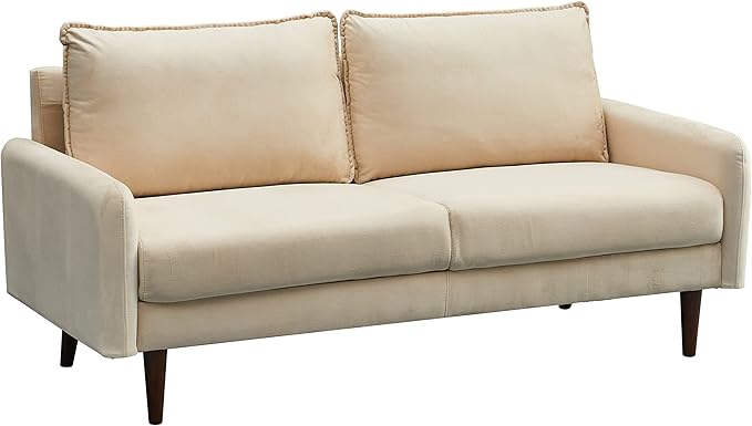 Velvet Sofa Mid-Century Modern Couch with Wooden Legs for Living Room - Grey