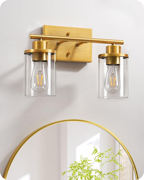 Bathroom Light Fixtures, 2-Light Gold Bathroom Vanity Light, Modern Wall Sconces