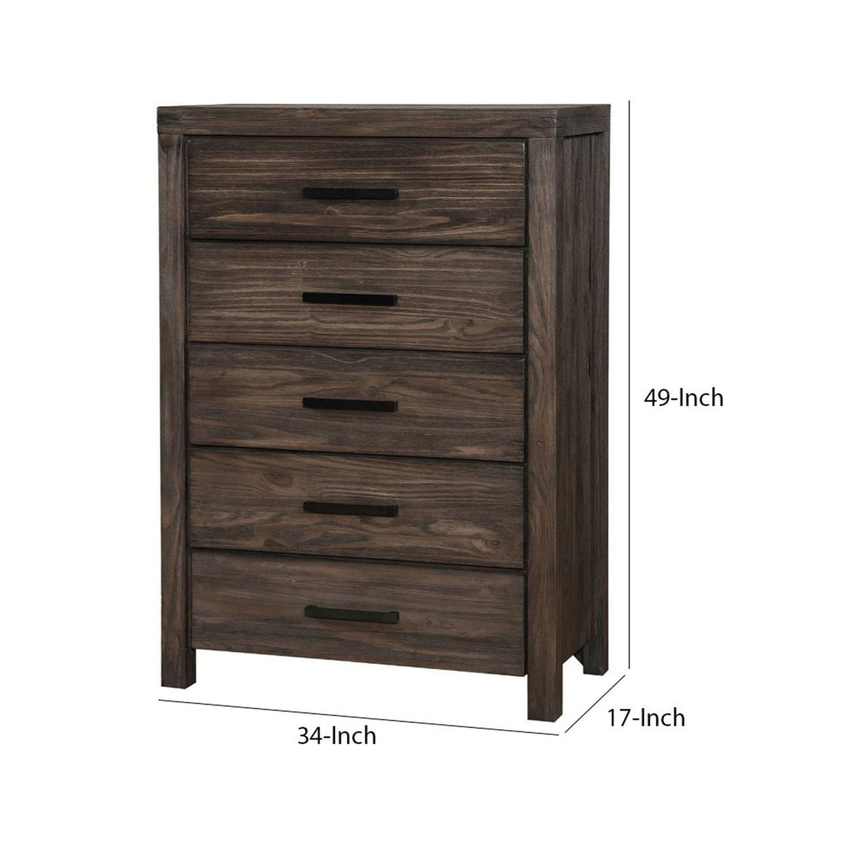 Benjara  Wire-Brushed Wooden Chest with Metal Bar Handles