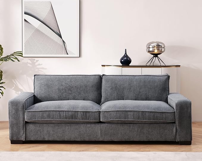 Luxe Living Room Sofa with Soft Corduroy Upholstery, Streamlined Design, Ample and Cozy 3 Seater Couch for Modern Spaces, Ideal for Entertainment and Relaxation