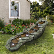 Outdoor Rock Water Fountain with LED Lights, 83.4" L x 22" W x 20" H River Stream Waterfall Feature for Home Garden