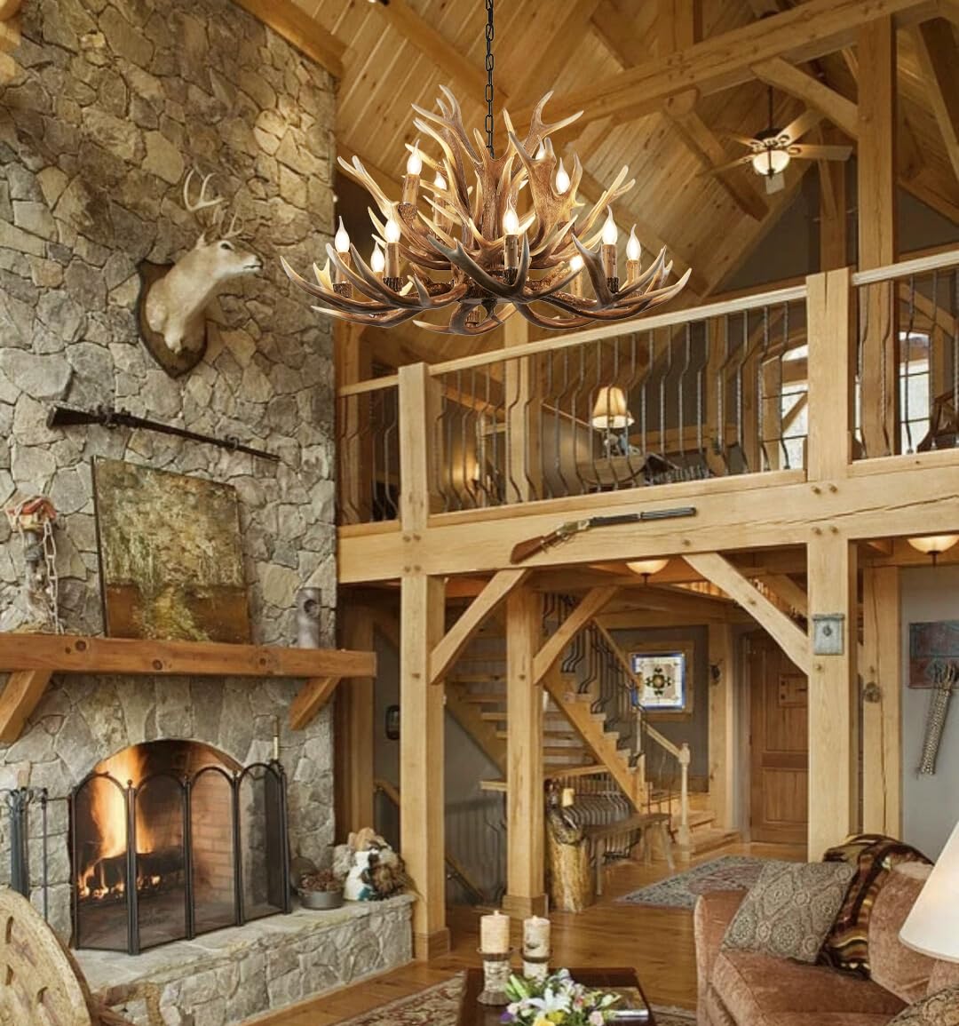 Farmhouse Antler Chandelier 12-Light, Lagre Rustic Antler Light Fixtures