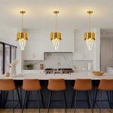 AKDXIRUN Gold Crystal Chandelier 9 Lights Round W22in + 3 Lights Chandelier W12 for Dining Room Living Room Bedroom Kitchen Island