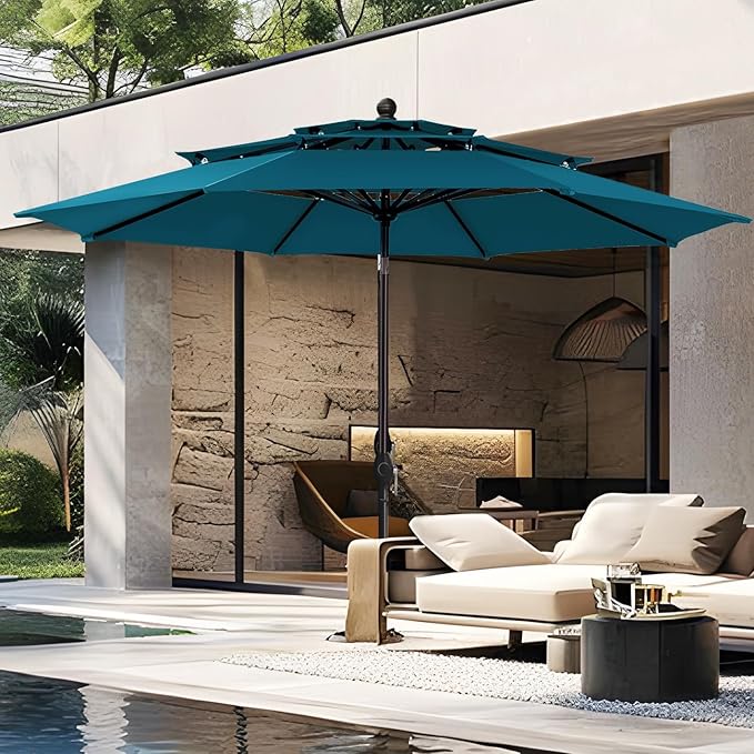 10ft Outdoor Patio Umbrellas for Outside, 3 Tier Vented Market Table Umbrella