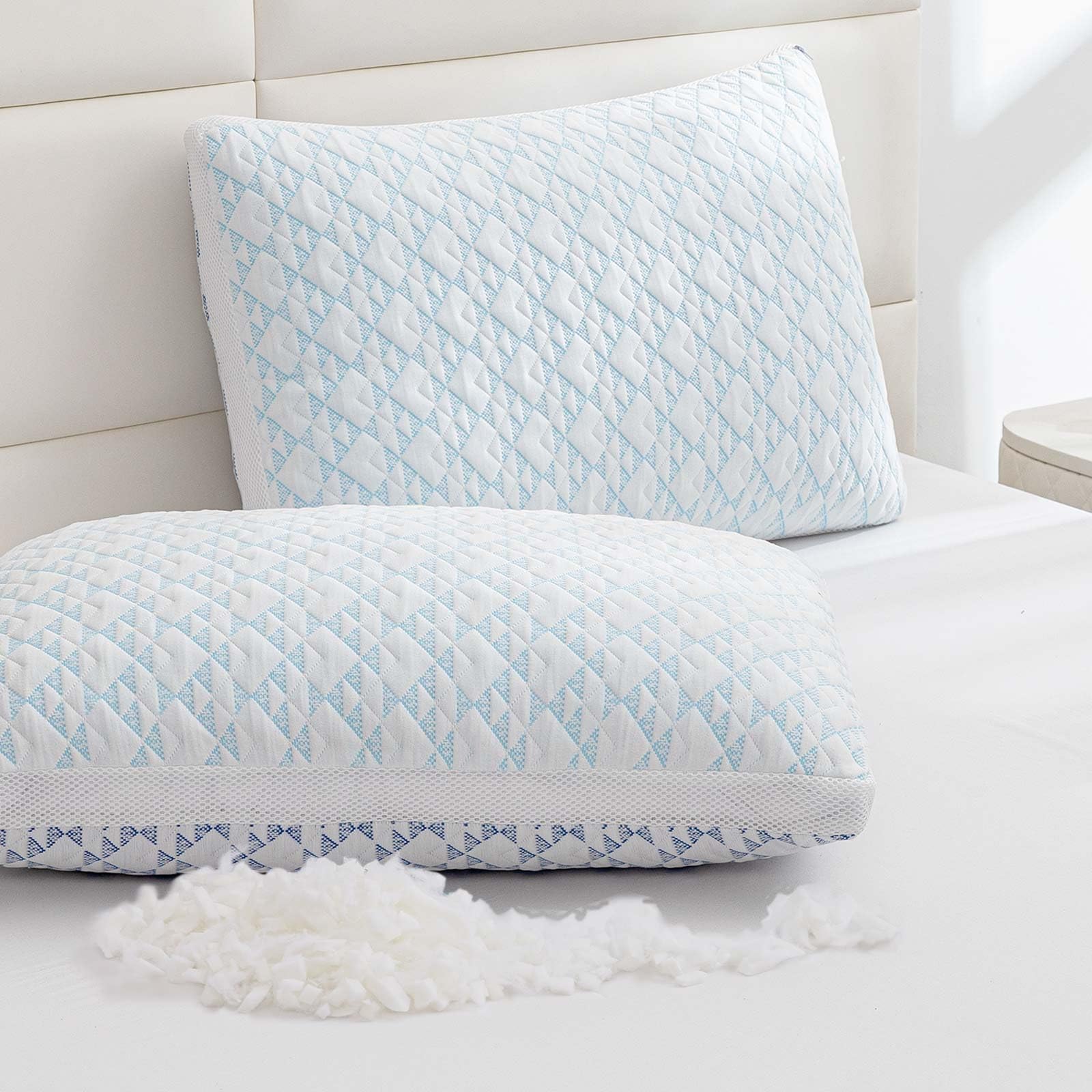 Shredded Memory Foam Cooling Soft Bamboo Viscose Pillows Queen Size Set of 2