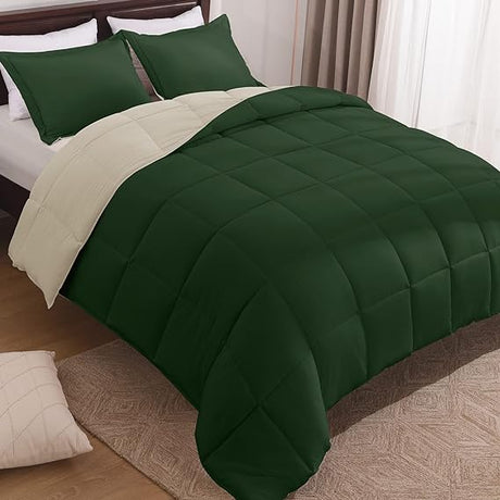 Reversible Washed Microfiber Forest Green and Ivory