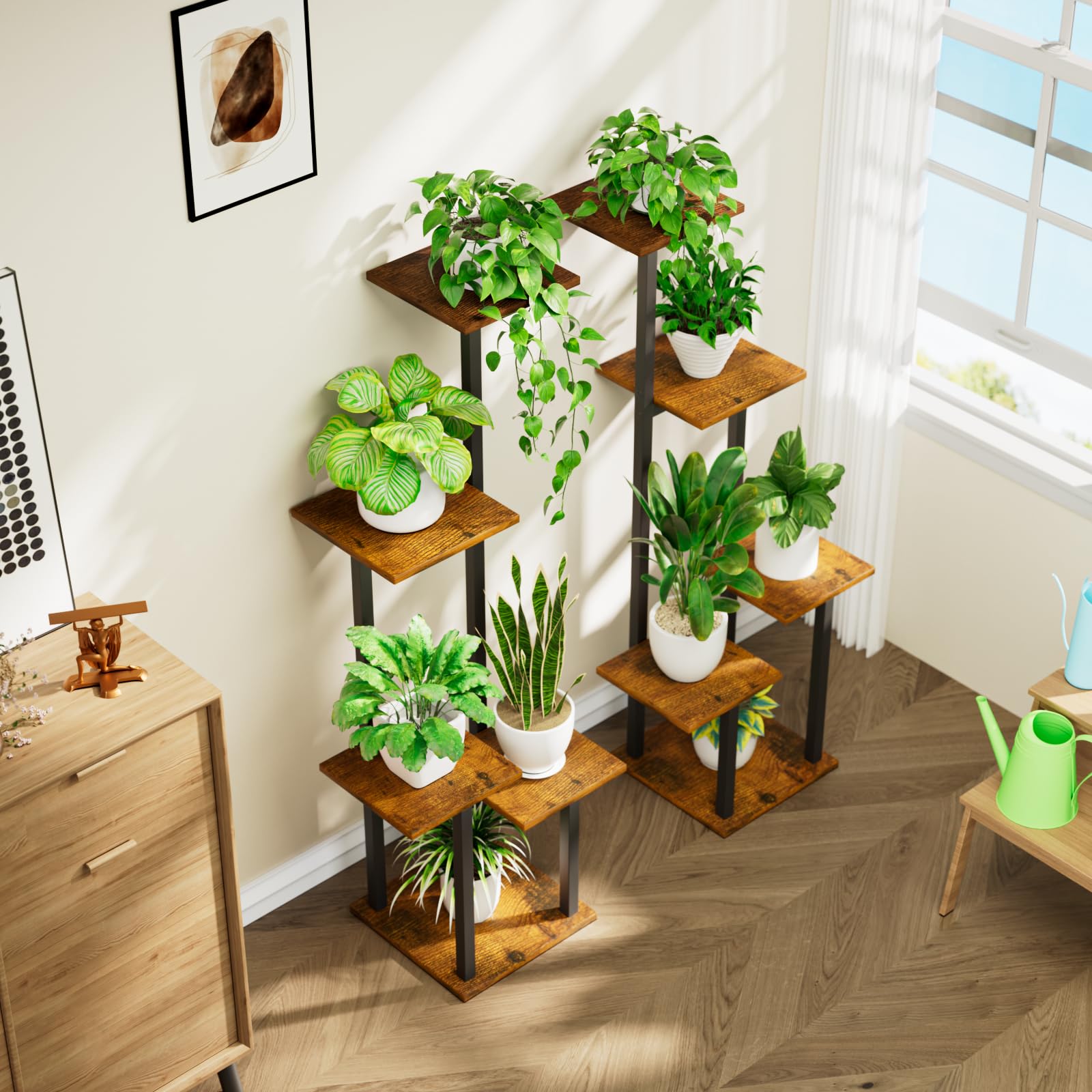 Plant Stand Indoor with Grow Light - 2 Pack Metal Plant Shelf for Indoor Plants Multiple