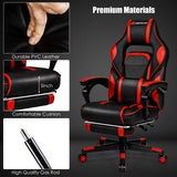 Goplus Massage Gaming Chair, Reclining Backrest, Seat Height Adjustment Racing Computer Office Chair with Footrest, Ergonomic High Back PU Swivel Game Chair (Red)