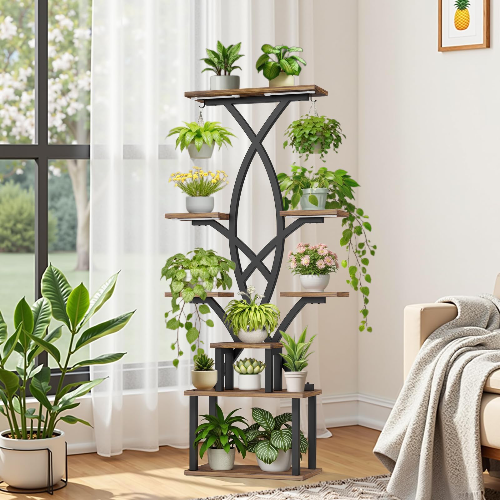 Plant Stand Indoor with Grow Lights - 65" Tall Plant Shelf with Storage Drawer