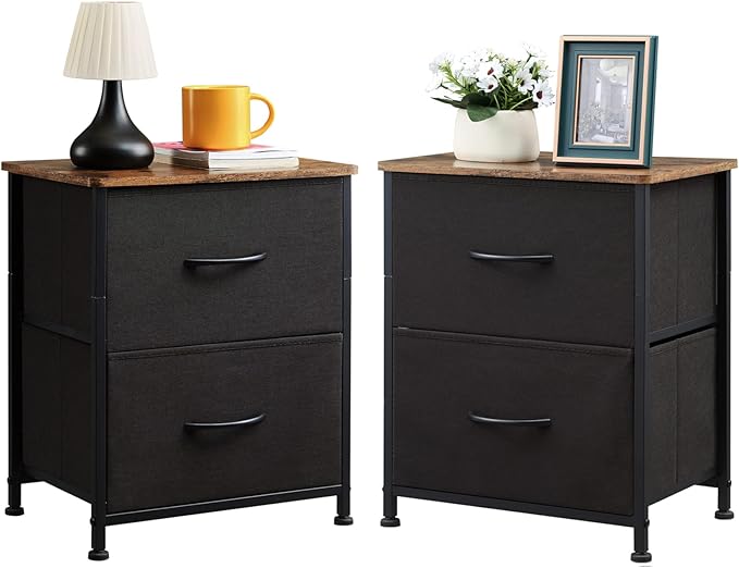 Nightstand with 2 Drawers, Bedside Table Small Dresser with Removable Fabric Bins for