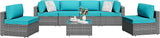 7 Pieces Outdoor Patio Sectional Sofa Couch, Silver Gray PE Wicker Furniture Conversation Sets