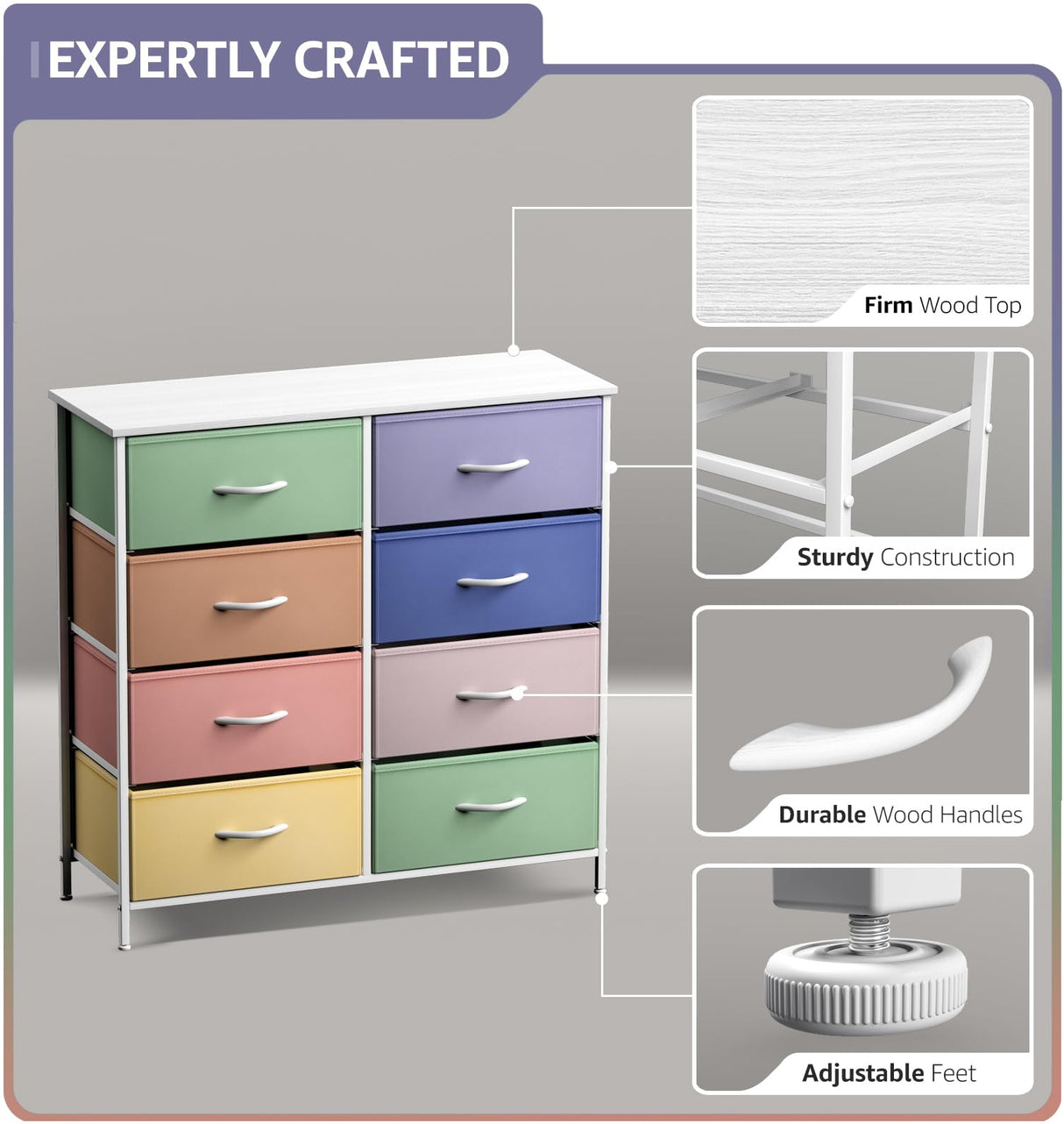 Kids Dresser with 8 Drawers - Furniture Storage Chest Tower Unit for Bedroom, Hallway,