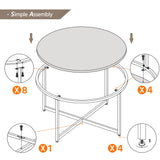 Faux Marble Coffee Table, Modern Round Accent Table with X-Base & Metal Frame,