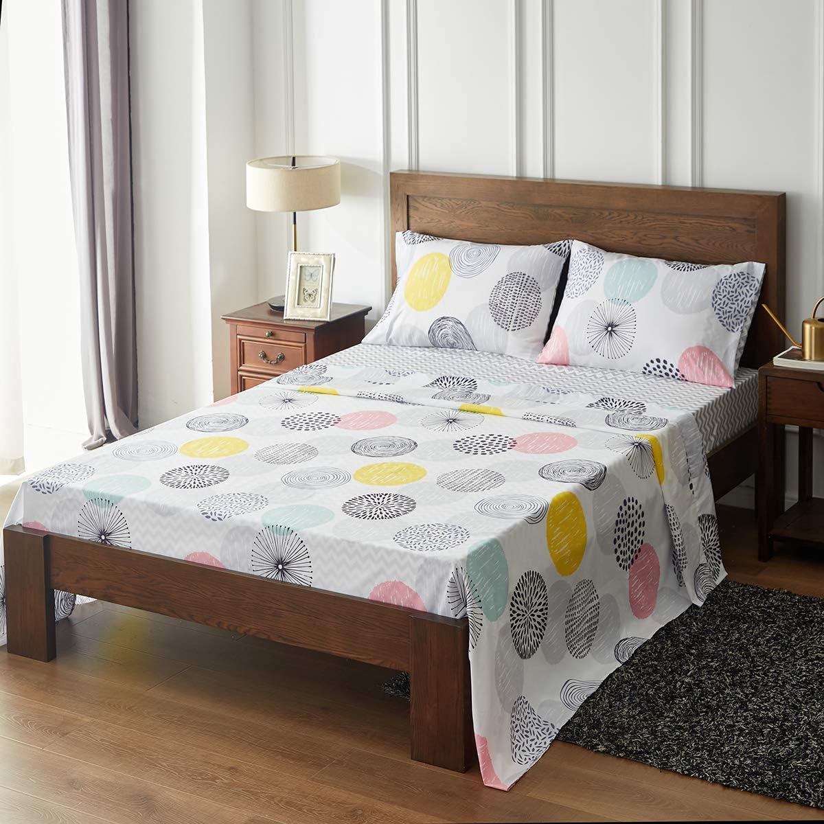 7 Pieces Comforter Sheet Set Queen Size Bed in a Bag - Colorful Dots Style - Soft