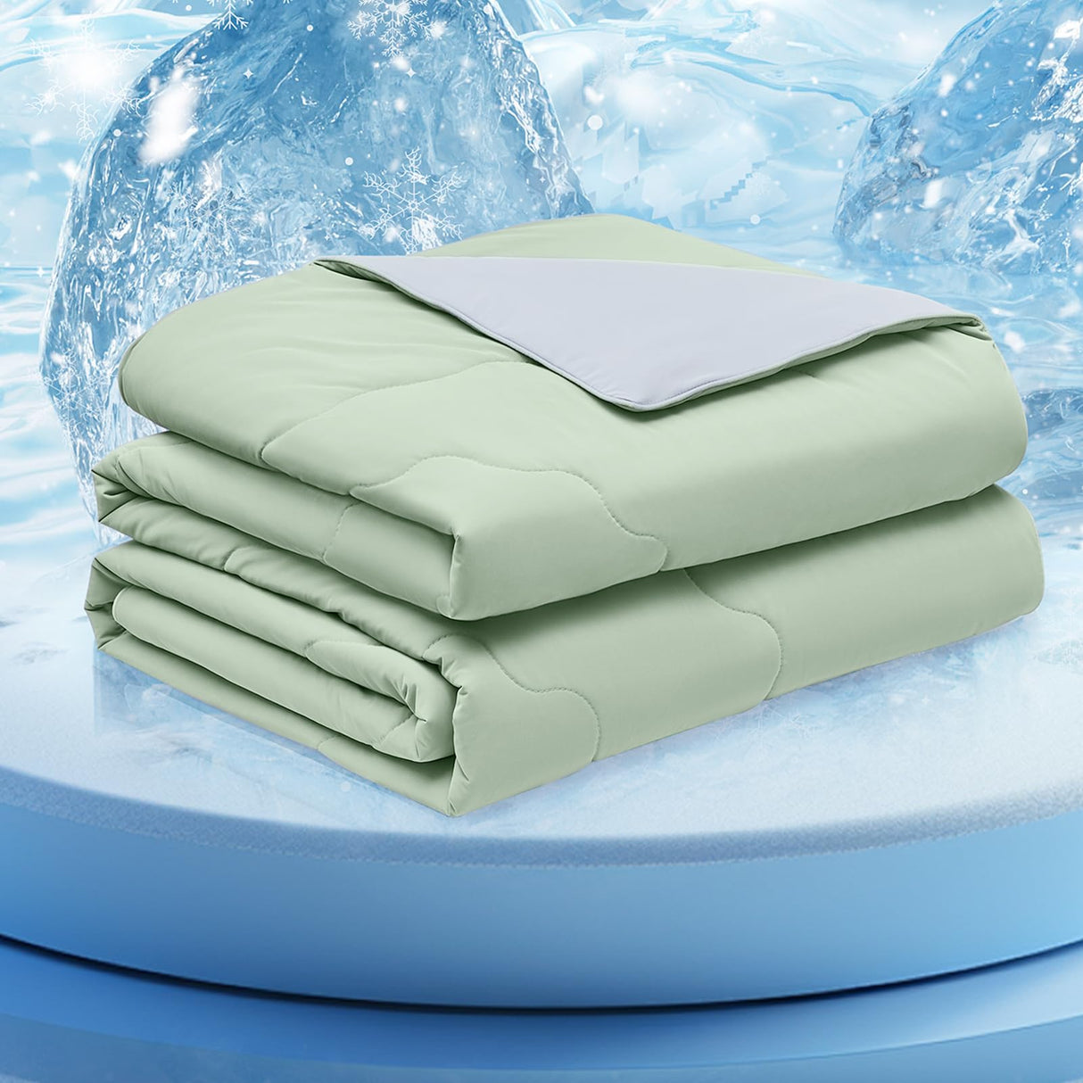 Moment Cooling Comforter Queen - Lightweight Cooling Blanket for Hot Sleepers Quickly Cool Down, Reversible Soft Breathable Summer Comforter Queen Full Size Green/Grey