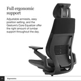 Steelcase Gesture Office Chair with Head Rest - Ergonomic Work Chair with Wheels for Hard Flooring - Comfortable Office Chair - Intuitive-to-Adjust Chairs for Desk - 360-Degree Arms - Licorice Fabric