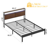 HAUSOURCE Queen Bed Frame with Storage Headboard LED Lights Metal Platform Non-Slip Without Noise Mattress Foundation Strong Metal Slats Support No Box Spring Needed