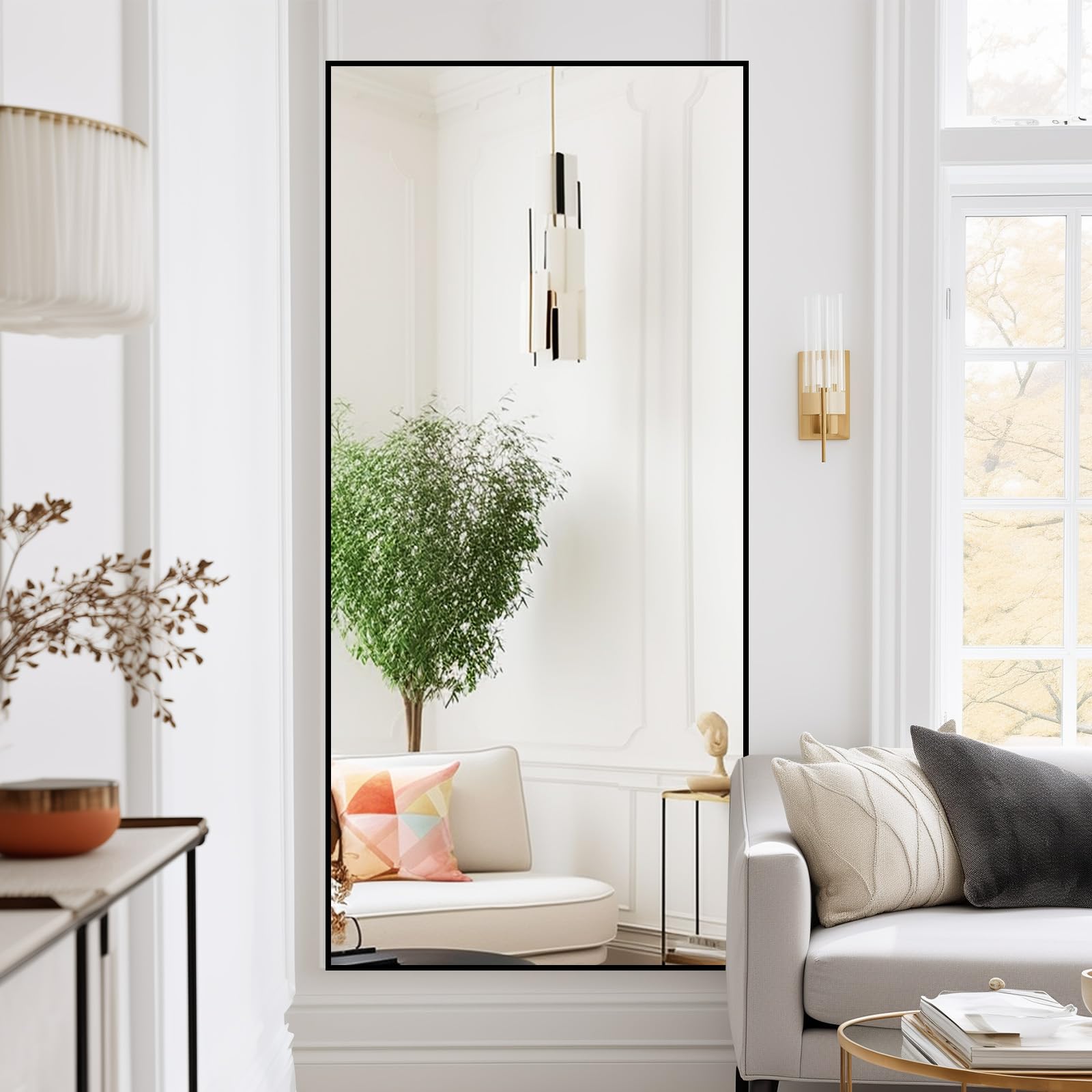 Round Mirror, Black Round Mirror 24 inch, Round Wall Mirror Metal Frame,