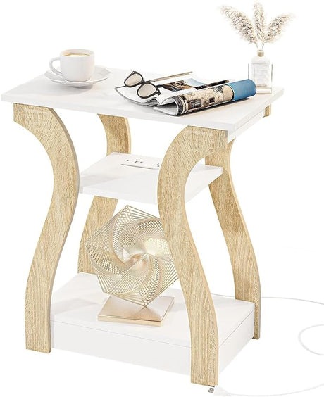 End table with Charging Station, Side Table with USB Ports and Outlets, Nightstand