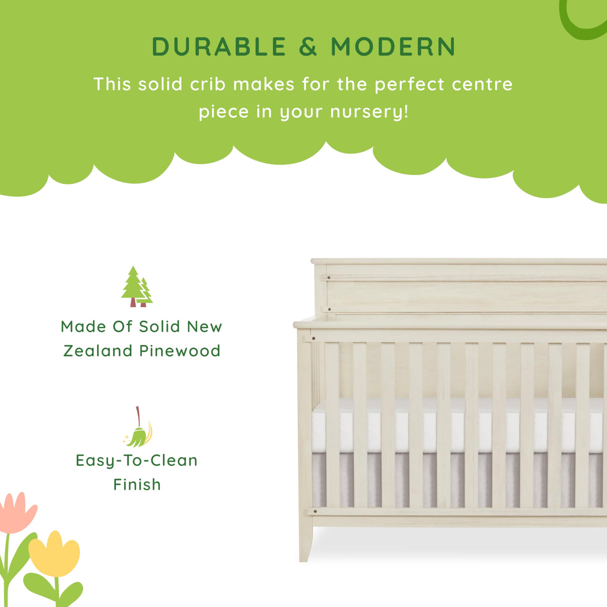 Bayfield 5-in-1 Convertible Crib in Glazed Brush White, JPMA, and Greenguard Gold