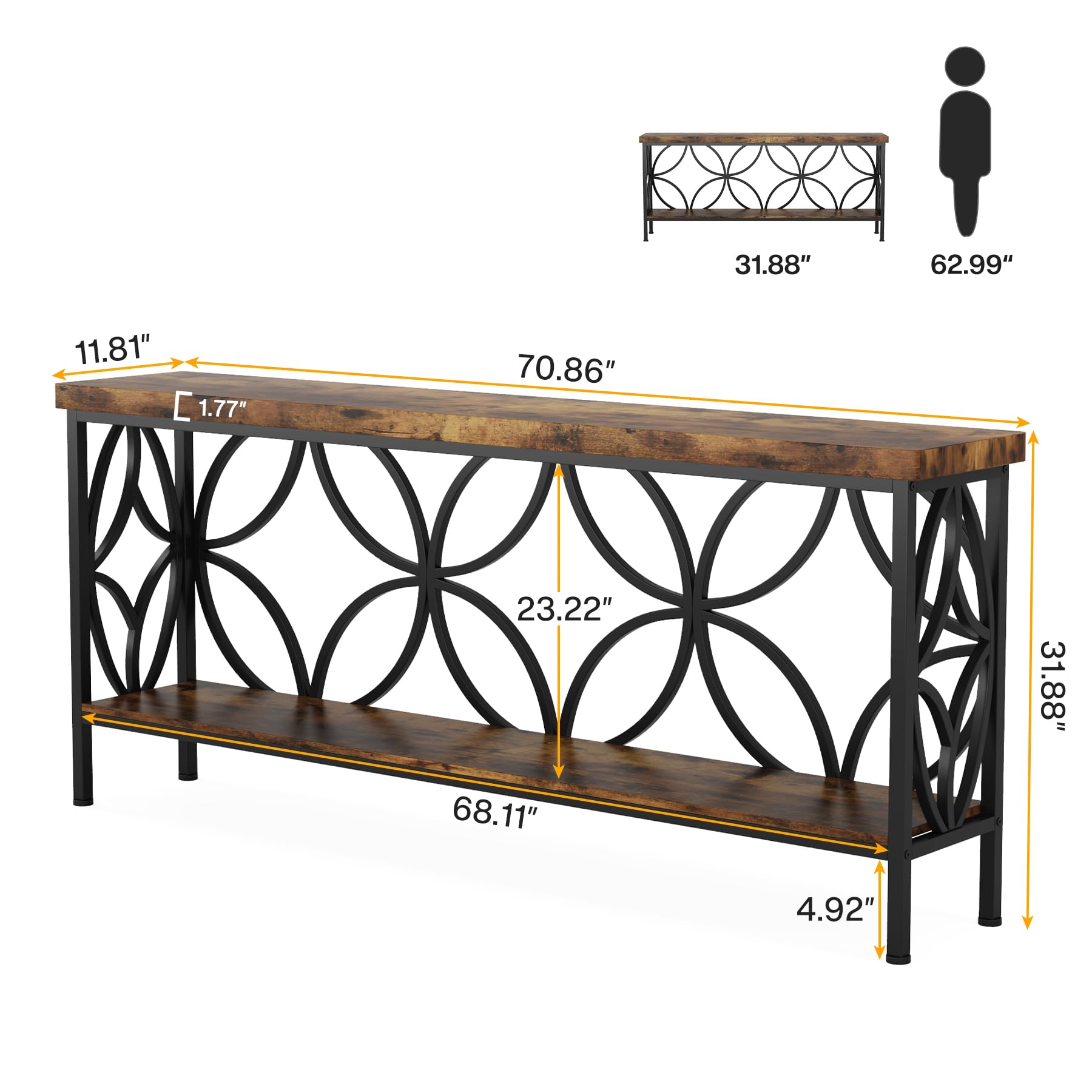 70.9-Inch Narrow Sofa Table, Industrial Long Sofa Table Behind Couch,